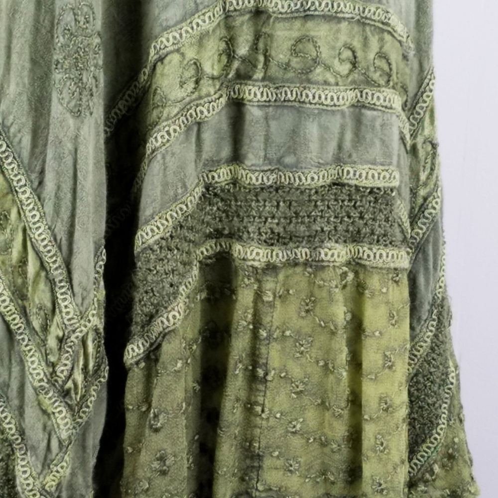 INDIAN BOHO GYPSY SKIRT MACRAME  EMBROIDERY GREEN - Picture 4 of 4